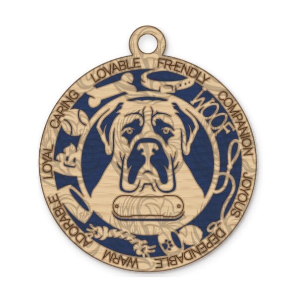 Layered wooden Mastiff dog breed ornament Layered wooden Mastiff dog breed ornament with a name plate