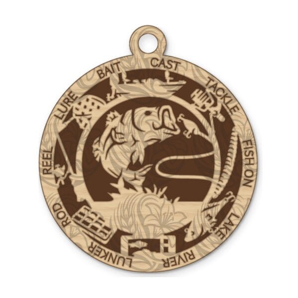 Layered wooden Jolly Good Time ornament: Bass Fishing