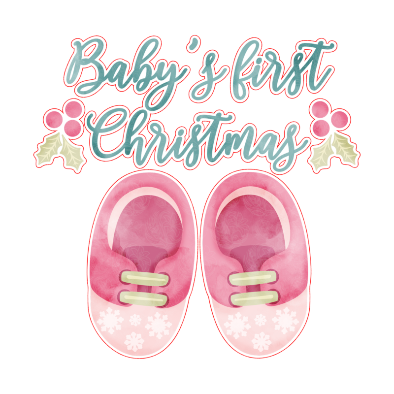 baby's first christmas pink booties with snowflakes and holly, Grey Barn Handwerk, Saskatchewan