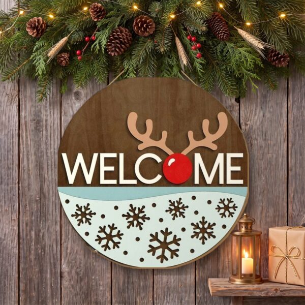 Laser Cut Reindeer Welcome Sign on the wall Laser Cut Reindeer Welcome Sign on the wall