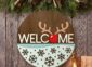 Laser Cut Reindeer Welcome Sign on the wall