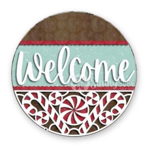 Laser Cut Welcome Sign with Candy Cane Pattern - GBH19956