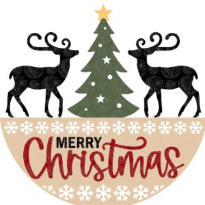 Merry Christmas Reindeer & Tree Sign Svg Laser Cut File