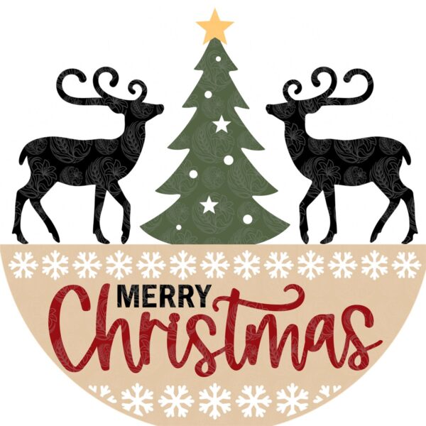 Merry Christmas Wood Sign with Tree - GBH20017 Merry Christmas Reindeer & Tree Sign Svg Laser Cut File