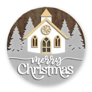 Merry Christmas Church Pine Trees Sign Svg Laser Cut Files