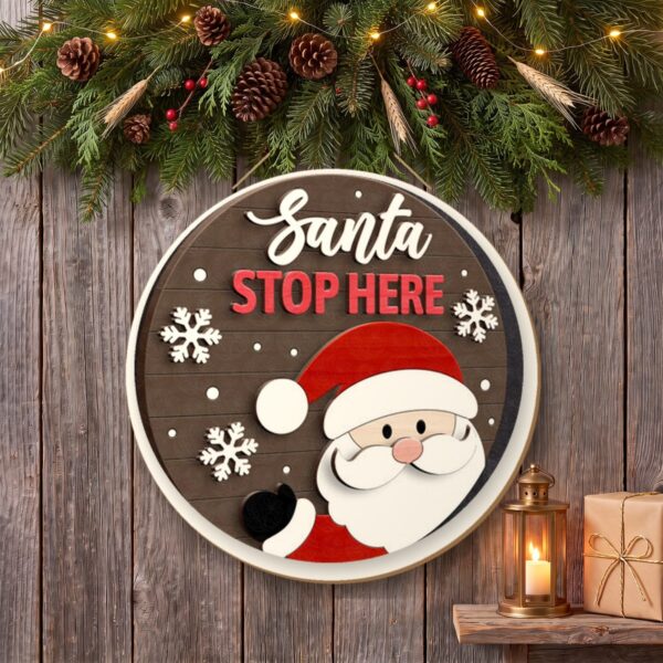 Peeking Santa Stop Here Sign on the wall