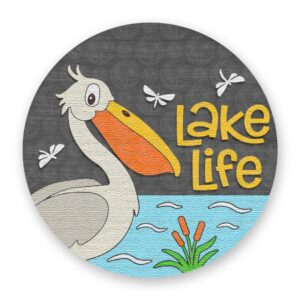 Pelican and Dragon Flies Lake Life Sign
