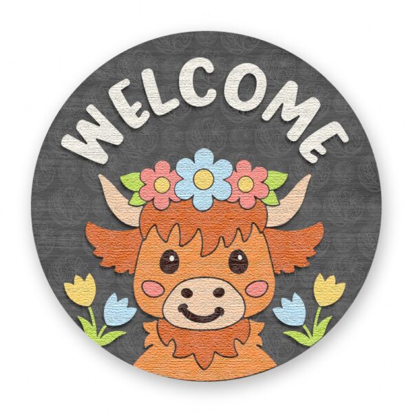 Sping Welcome Highland Cow and Flowers Sign Sping Welcome Highland Cow and Flowers Sign