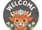 Sping Welcome Highland Cow and Flowers Sign
