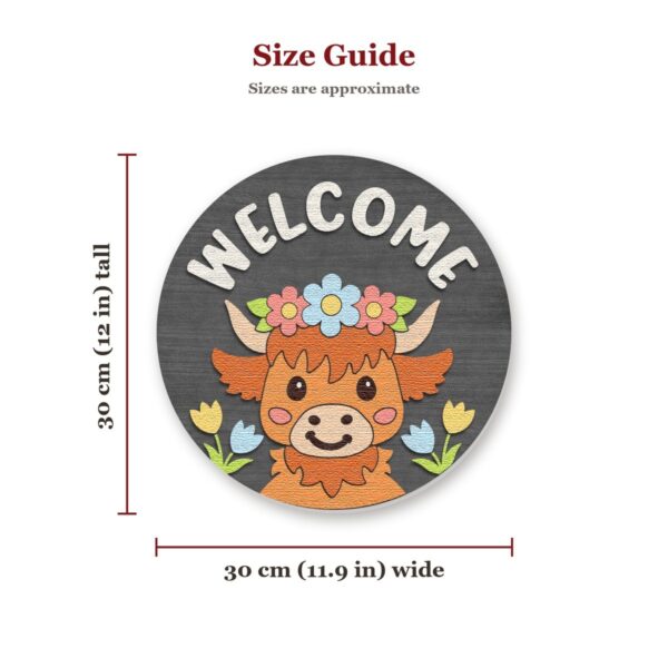 Sping Welcome Highland Cow and Flowers Sign Size Guide Sping Welcome Highland Cow and Flowers Sign Size Guide