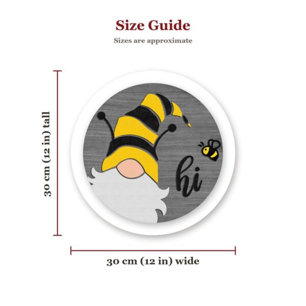 Gnome and Bee Hi Sign Size Guide Gnome and Bee Hi Sign Size Guide